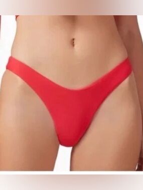 New w/Tags PQ Red Avalon High Cut Tenny Bikini Bottom. Size L.